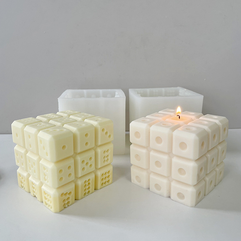 J6-12 Unique DIY Handmade Decor  3D Geometry Shape Soap Epoxy Resin Square Dice Silicone Cube Candle Mold