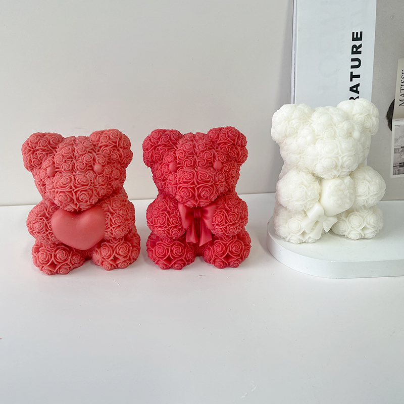 J523 Factory Customization Valentine's Day Gifts Flower Rose Bear Scented Candle Love Teddy 3D Rose Bear Rose Candle
