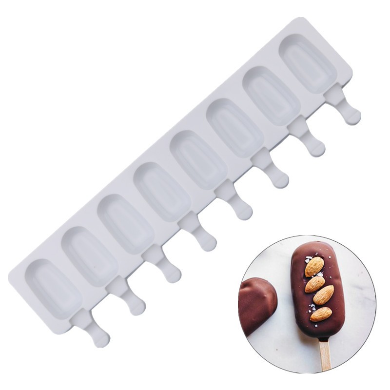 8/4 Hole Silicone Ice Cream Lolly Mold Ice Pop Cube Popsicle Barrel Candle Mold Dessert DIY Mould Maker Tool with Popsicle Stick