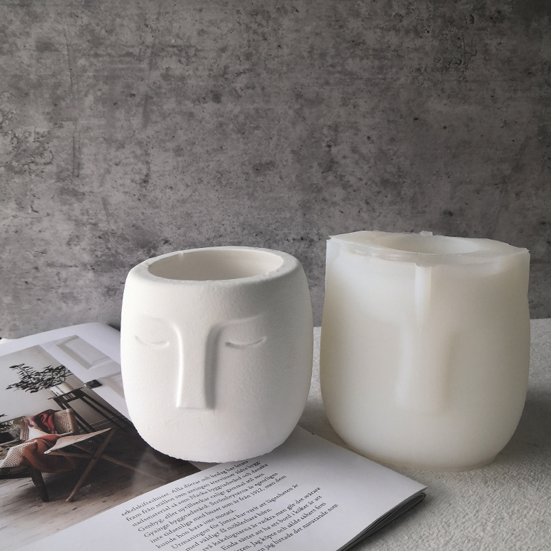J295 New Design INS Style Cement Creative Portrait Plaster Concrete  Cement Planter Vase Mould Face Flower Silicone Pot Mold