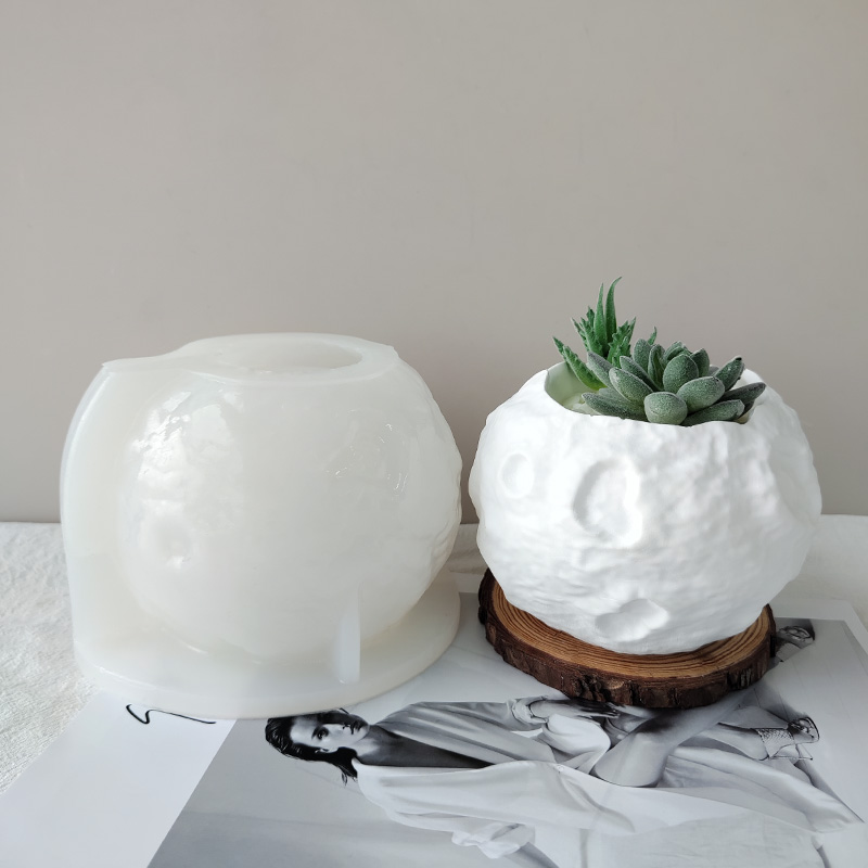 J2118  Concrete Cement Handmade DIY Plaster Pot Silicone Mould Large Size Moon Shape Flower Pot Silicone Mold