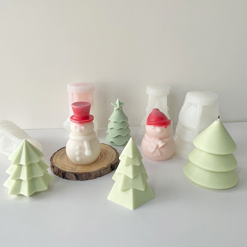 J6-154 Christmas Tree Aromatherapy Candle Mold Creativity DIY Christmas Tree Cake Decoration Ornaments Silicone Mold