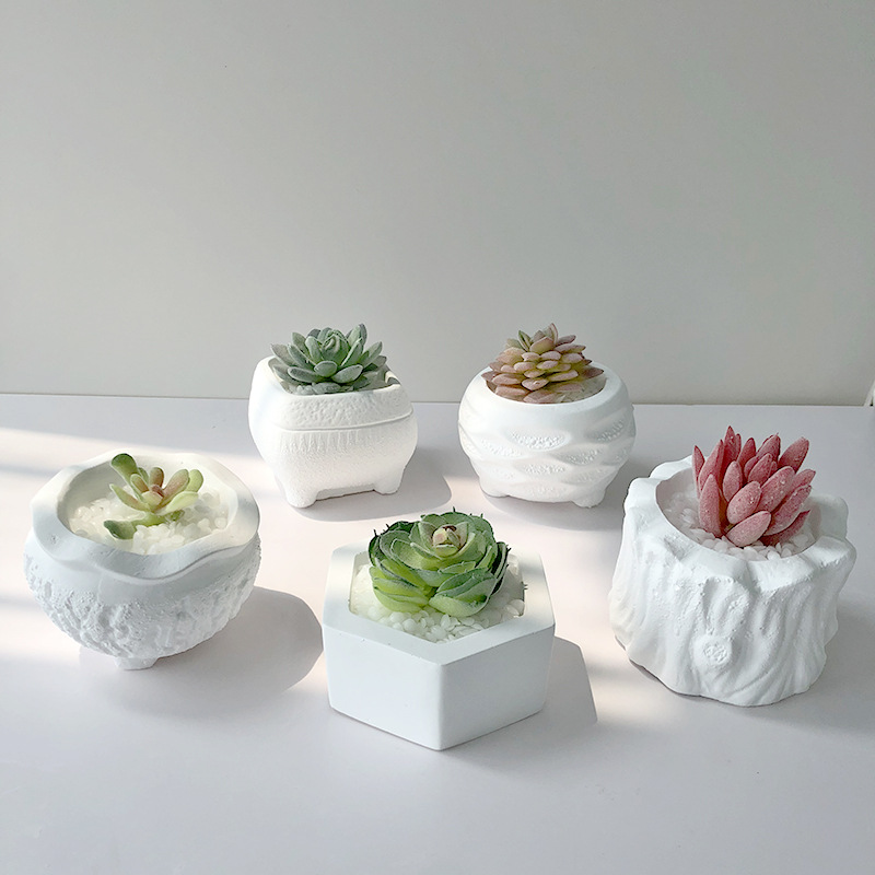 J2126 3D DIY Gypsum Succulent Potted Flower Pot Silicone Mold Handmade Gypsum Flower Pot Ornament Silicone Mould