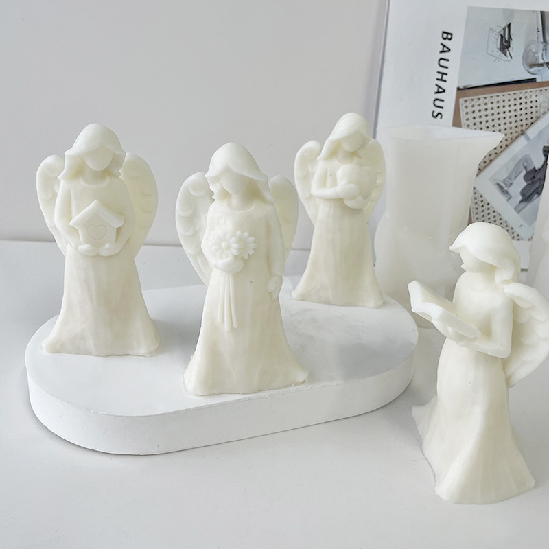 J6-242 Four Angel Incense Candle Molds Angel Gypsum Diffuser Silicone Mold DIY Candle Ornaments Silicone Mould