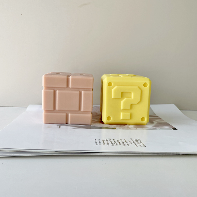 J1184 Handmade Soy Wax Decoration Square Cube Candle Molds Mario Block Silicone Candle Mold