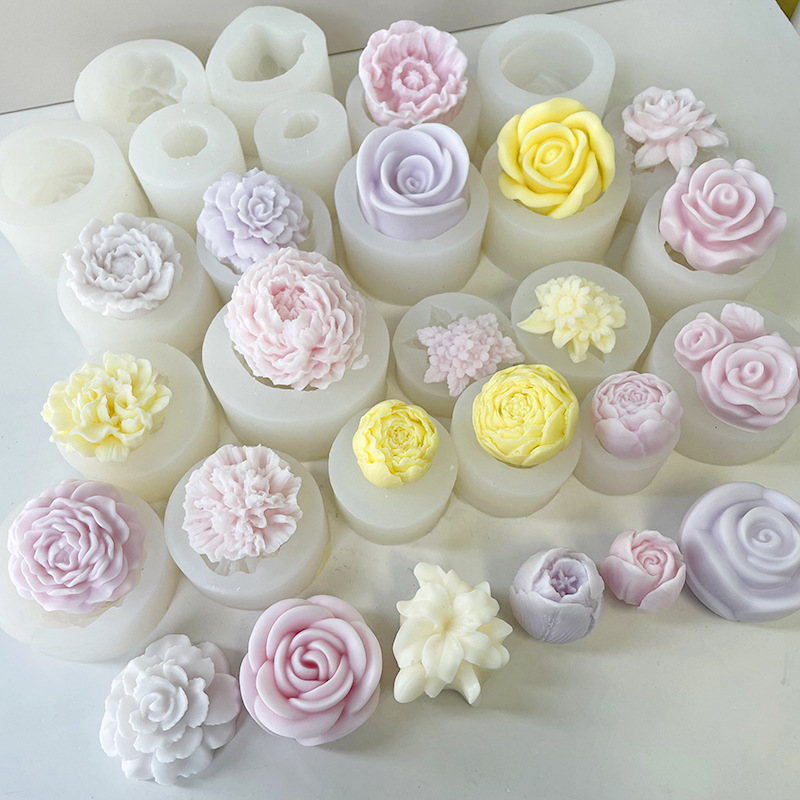 J6-73 DIY Handmade  Rose Soap Molds For Kitchen Bundt Cake Cupcake Pudding Candle Making Tools 3D Flowers Shape  Silicone Mould