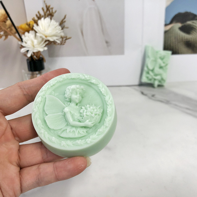 J6-55 Home Decor 3D Round Rose Angel Silicone Soap Mold DIY Creative Square Angel Shape Handmade Silicone Candle Mold