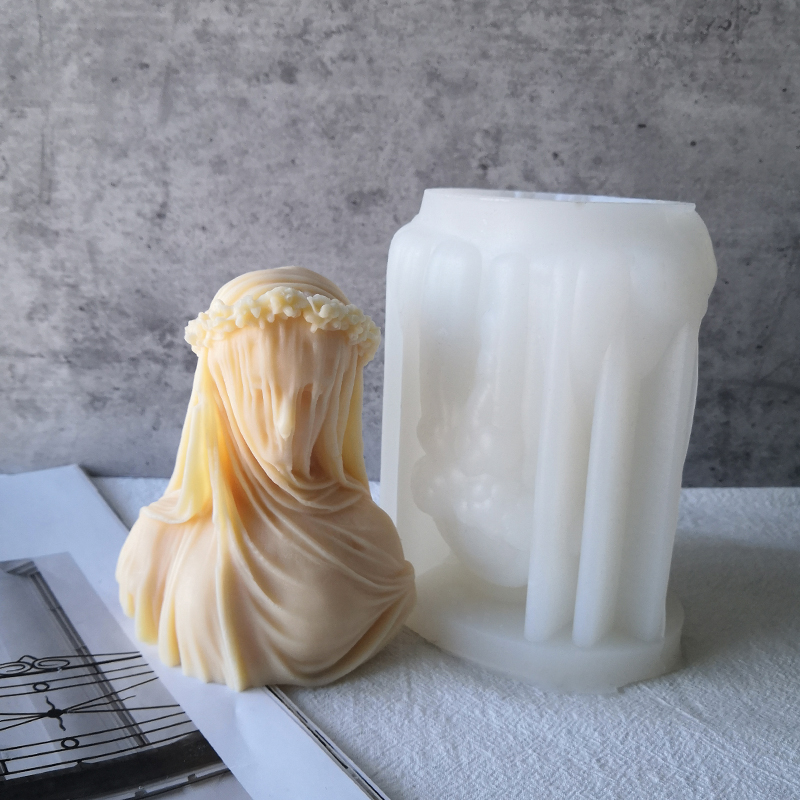 J1134 New DIY Art Decoration Sculpture Female Bride Bust Silicone Mould Veiled Lady Statue Candle Silicone Mold