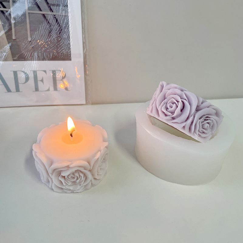 J6-146 DIY Wedding Gifts Aromatherapy Candle Soap Mold Rose Round Candle Mold Rose Cylinder Silicone Mould