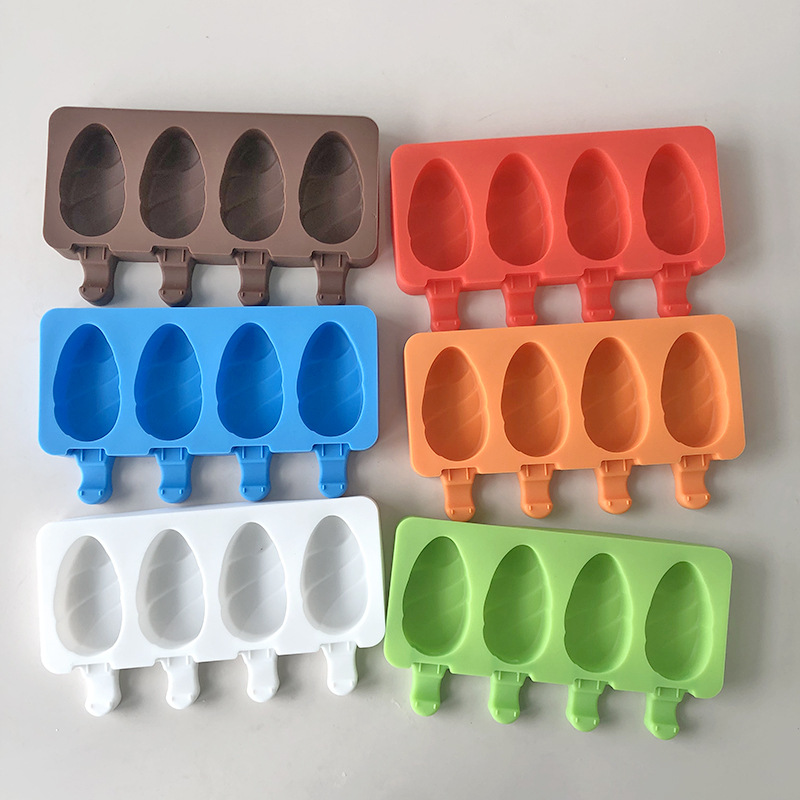 Food-grade 4 Holes Oval Ice Cream Silicone Mold DIY Lollipop Mould Popsicle Baking Mold with Sticks