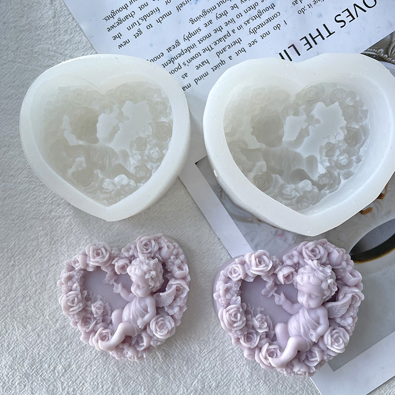 J6-222 DIY Angel of Love Aromatherapy Candle Silicone Mold Heart Shaped Angel Gypsum Candle Mould
