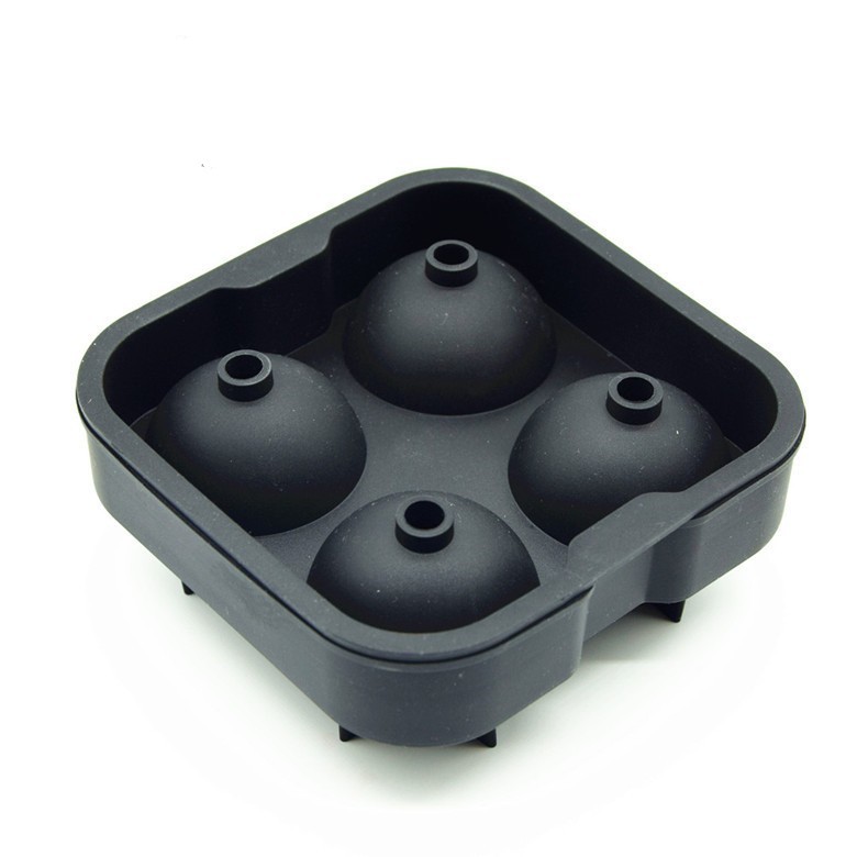 Free Sample Custom Logo 4 cavities round Sphere ice ball mold Silicone ice ball maker with lid