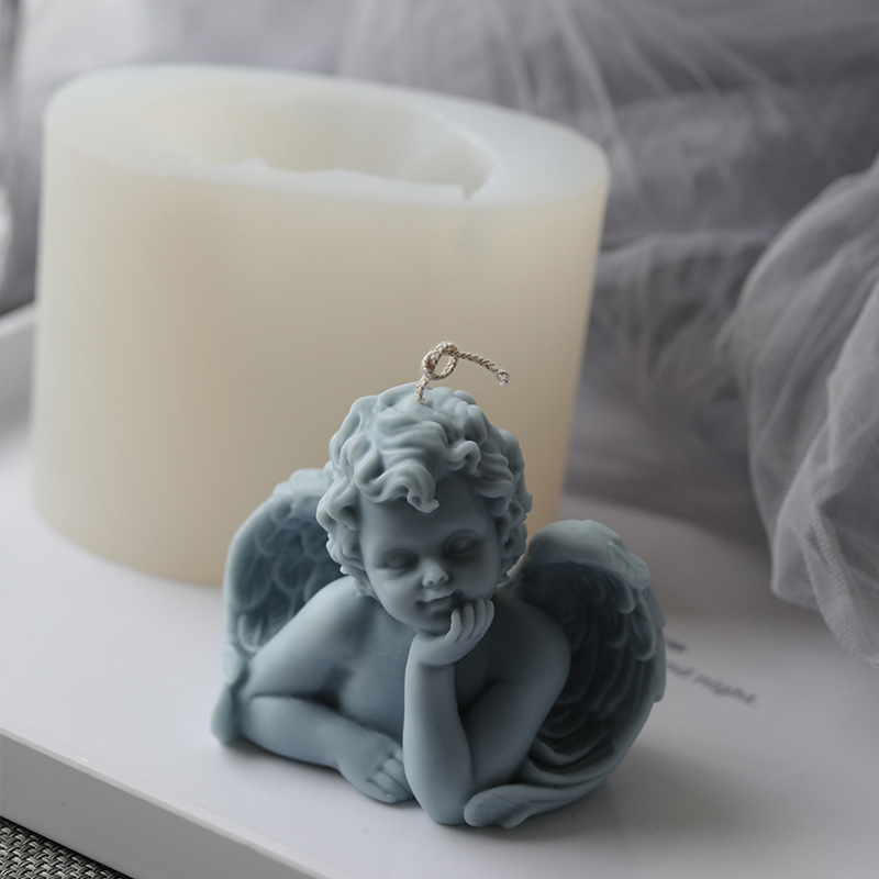 J125 Home Decoration Handmade Plaster Clay Mould 3D Angel Baby Candle Silicone Mold