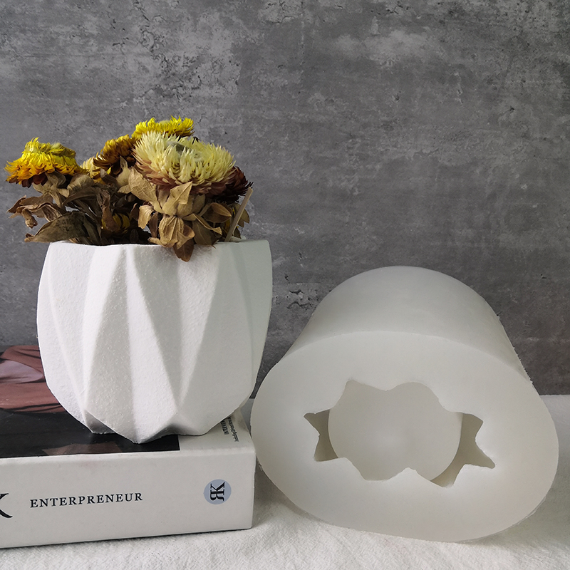 J2109 Handmade Nordic Simple Geometric Silicone Candle Container Concrete Planter Mould Big Flower Pot Cement Mold