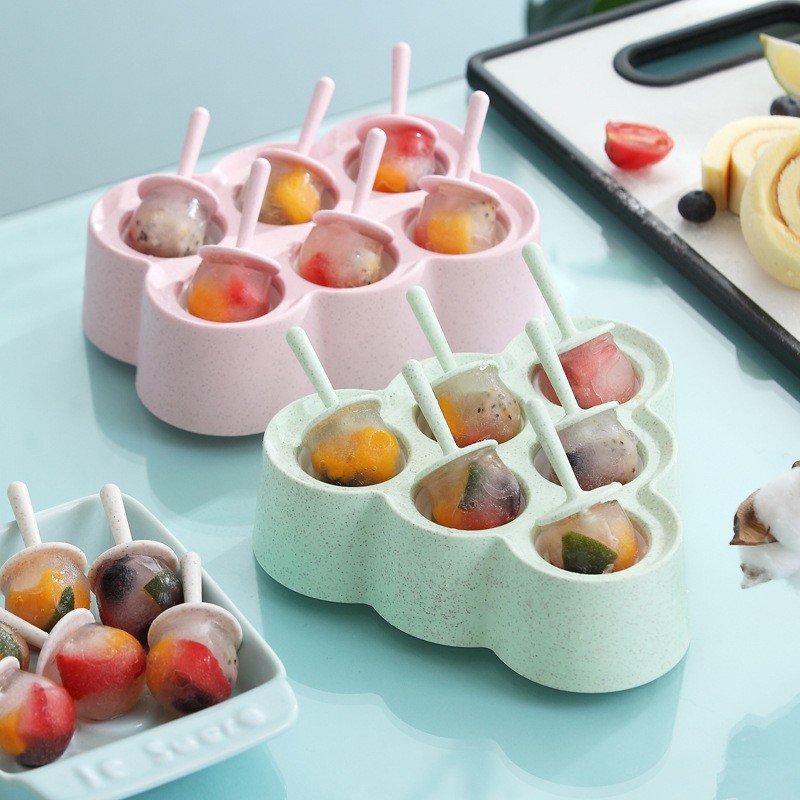 Grids Baby Ice Cream Lolly Pop Mold Wheat Straw Popsicle Mold Form for Ice Cream Maker Fruit Ice Cube Mould Kitchen Accessories