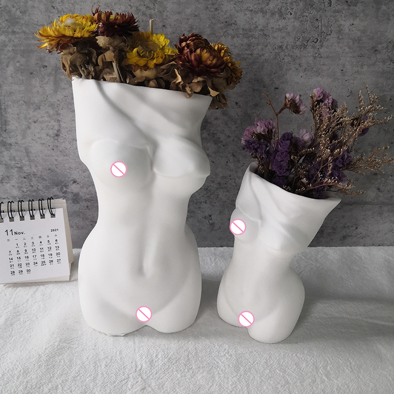 J298 New Design Home Decoration Popular Female Body Sculpture Vase Pot Mould Unique Women Torso Flower  Vase Silicone Mold