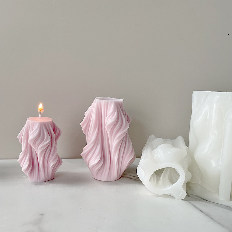 J1175 Hot Sell Handmade Decoration Gypsum Resin Aromatherapy Candle Silicone Mould Irregular Wave Cylinder Candle Silicone Mold