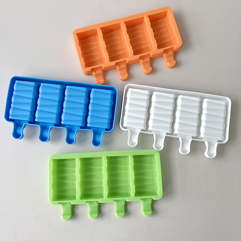 Food-grade 4 Holes Block Ice Cream Silicone Mold DIY Lollipop Mould Popsicle Baking Mold with Sticks