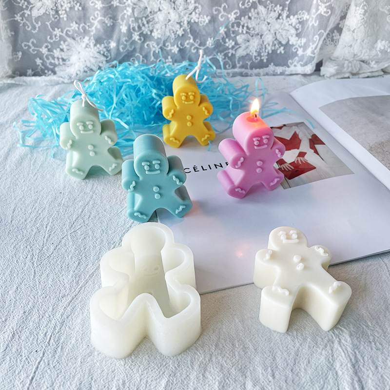 J6-40 Home Decor 3D Christmas Gifts DIY Gingerbread Man Candle Mold Cookie Chocolate Baking Mold Candle Making Soap Mold