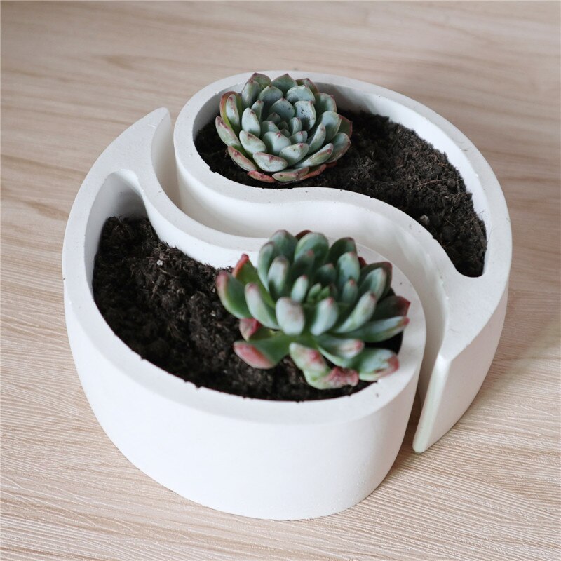 J288 DIY Creative Succulent Plants Yin Yang Flower Pot Mould Tai Chi Shape Clay Cement Silicone mold