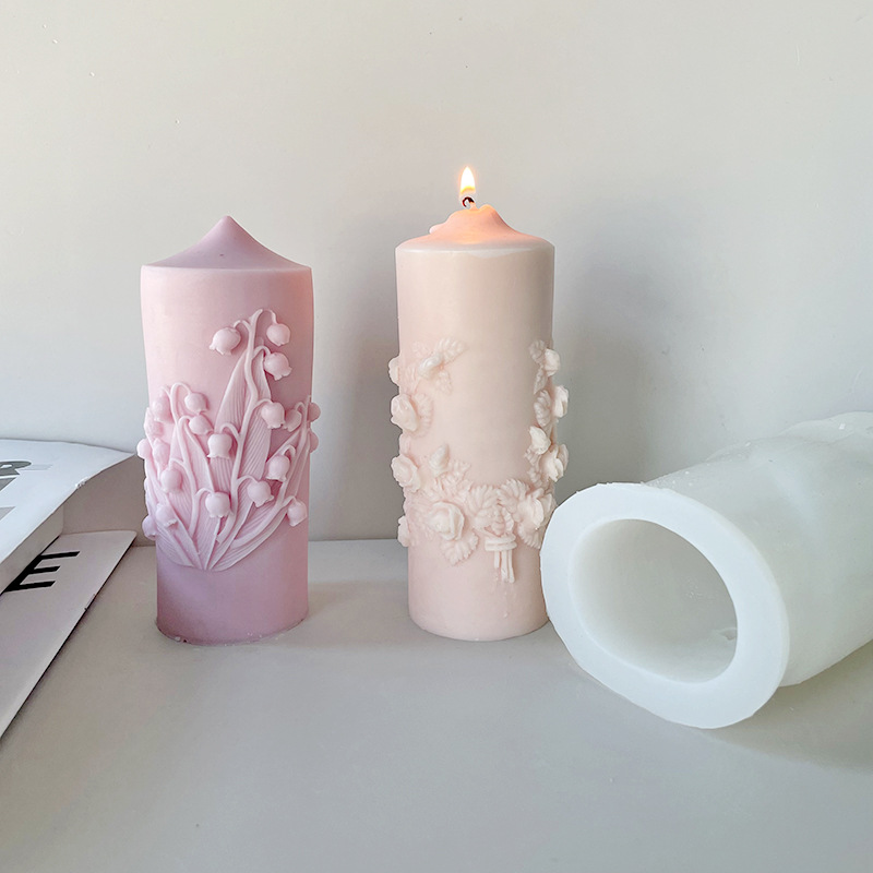 J116 DIY Resin Wax Model Aromatherapy Art Ornament Crafts Flower Carved Column Silicone Candle Mold