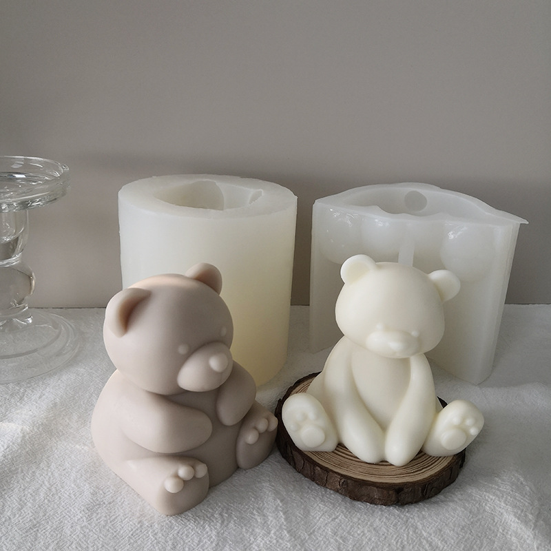 J6-190 Silicone Mould for Bear Candle DIY Animal Fragrance Candle Sitting Bear Baking Plaster Mold