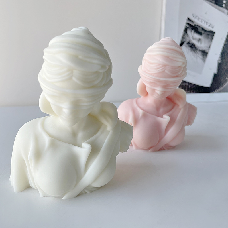 J6-247 Greek and Roman Busts of the Goddess of Justice Candle Mold INS Blind Lady Incense Candle Ornaments Silicone Mold