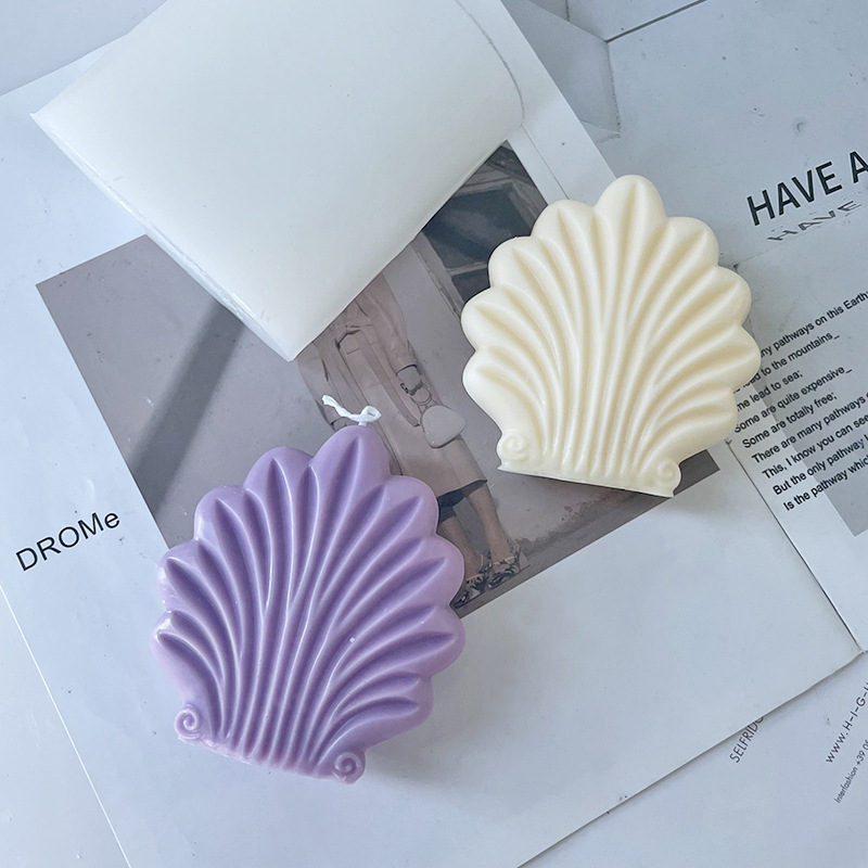 J6-33 Home Decor DIY  Resin Coral Shell Candle Mold 3D Shell Shape Handmade Stripe shells Soap Scented Candle Silicone Mould