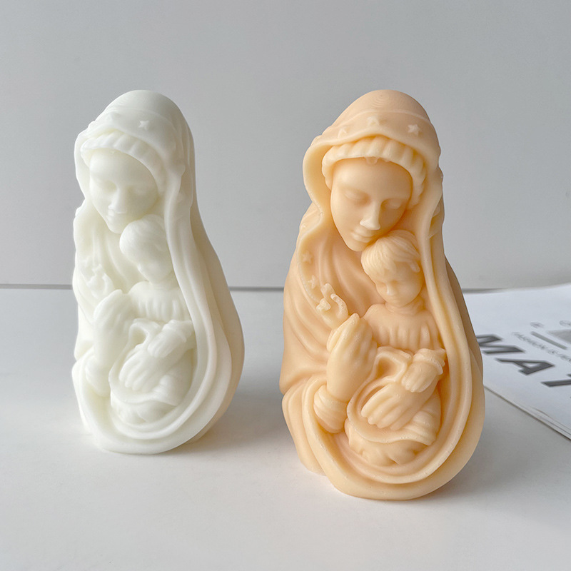 J6-261 Virgin Mary and Baby Candle Silicone Mold DIY Nordic Aromatherapy Candle Diffuser Silicone Candle Mould