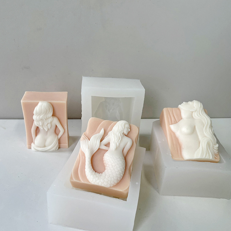 J6-203 Mermaid Aromatherapy Candle Mould DIY Square Figure Relief Soap Mold Soap Candle Mould