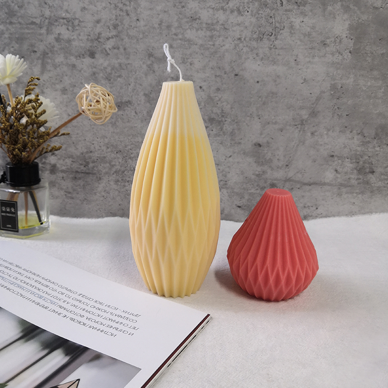 J138 DIY Art Plaster Home Decor Ornament Geometric Line Mould Origami Pear Shell Shaped Striped Cone Silicone Candle Mold