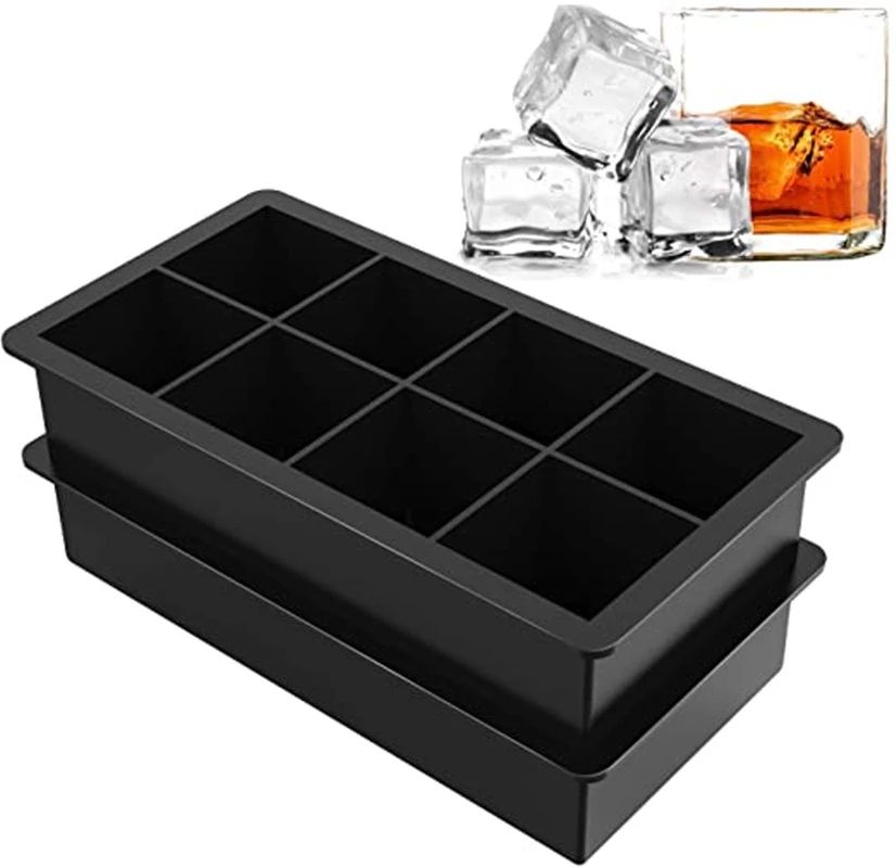 8 Cavity Stackable Freezer Crushed Silicone Large Square Ice Cube Mold Pan Ice Cube Tray for Whiskey Cream