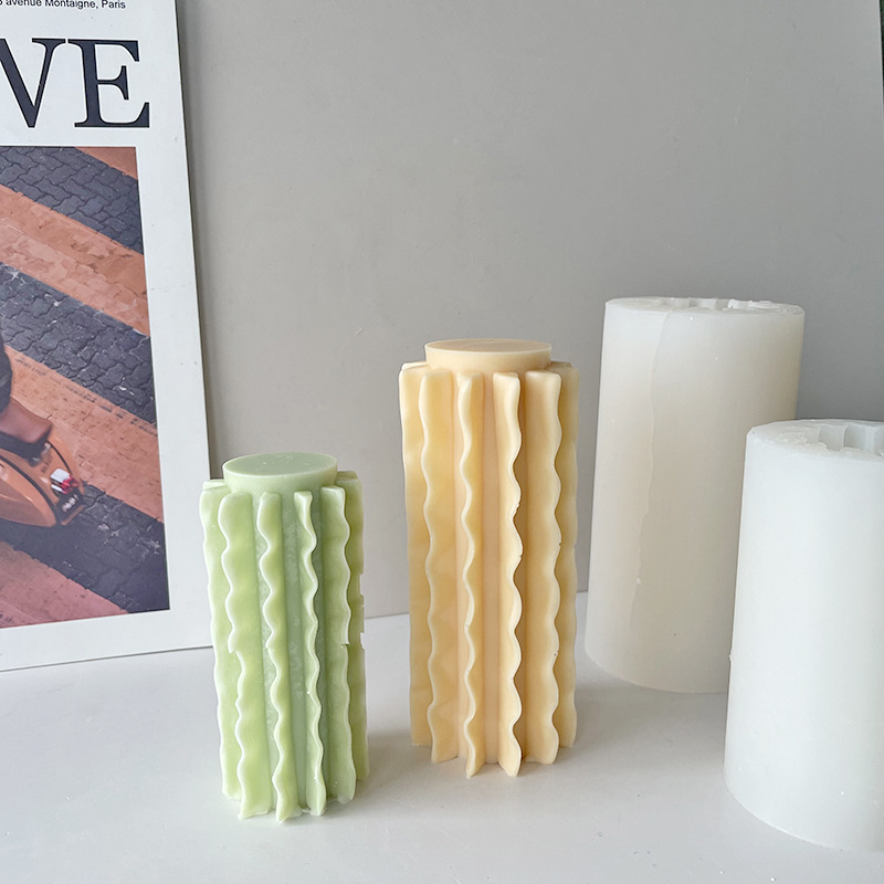 J6-101 Ins Style Irregular Wavy Column Silicone Mold Handmade Pleated Lace Wavy Mold Small Wavy Column  Silicone Candle Mold