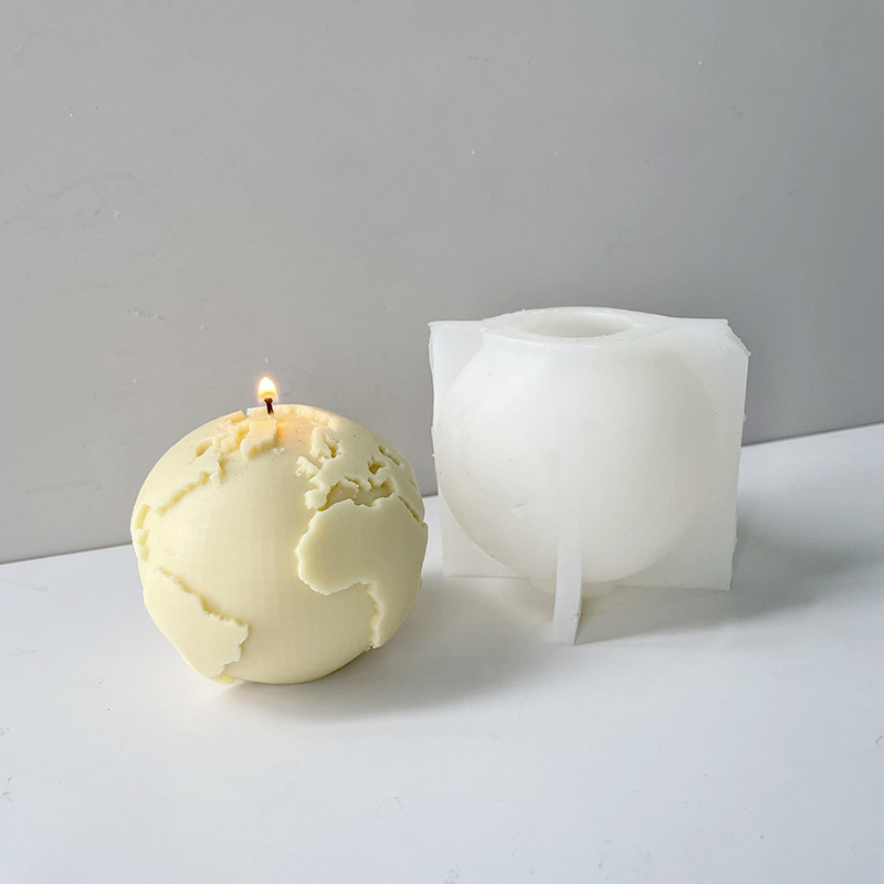 J6-110 Home Decor DIY Creative Earth Candle Making Handmade Soap Mold   3D Earth Moon Silicone Candle Mold