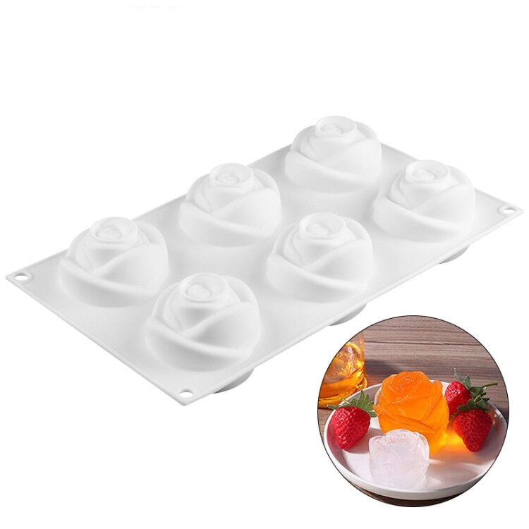 6 Cavity 3D Rose Ice Cube Silicone Mold Tray Rose Flower Molding For Baking Cake Decorating DIY Soap Candle Making Mould Eisform