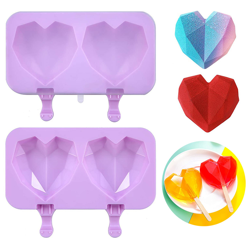 New Diamond Love Heart Popsicle Ice Cream Mold Silicone Mold DIY Homemade Ice Pop Mould With Lid Eisform Forma de Gelo