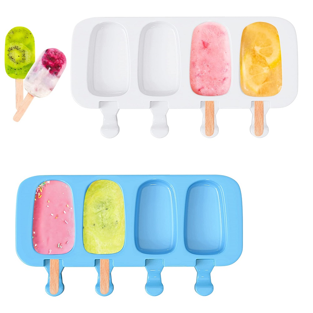 4 Grid Silicone Ice Cream Lolly Tray Home With Lid DIY Ice Cube Mold Resin Oval Shape Ice Cream Maker Kitchen Bar