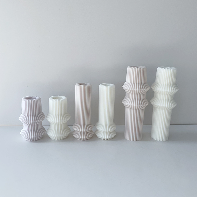 J6-224 INS Striped Pillar Candle Silicone Mold Handmade Aromatherapy Candle Striped Cylinder Ornaments Mould