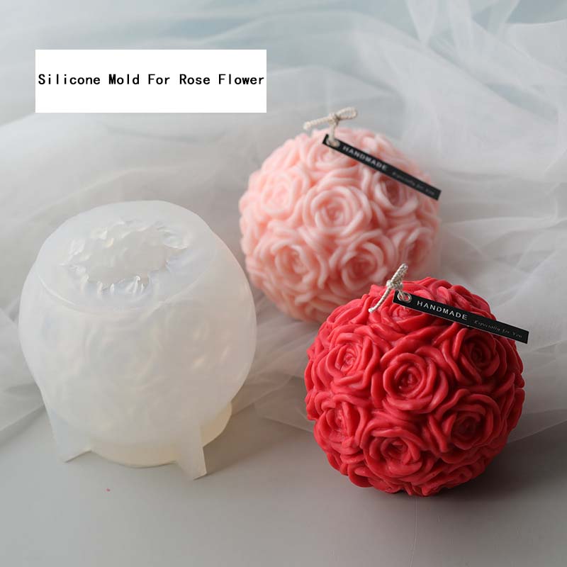 J119 3D Large Handmade Romantic Decoration Large Size DIY Rose Sphere Soap Mould DIY Flower Shape Silicone Candle Mold