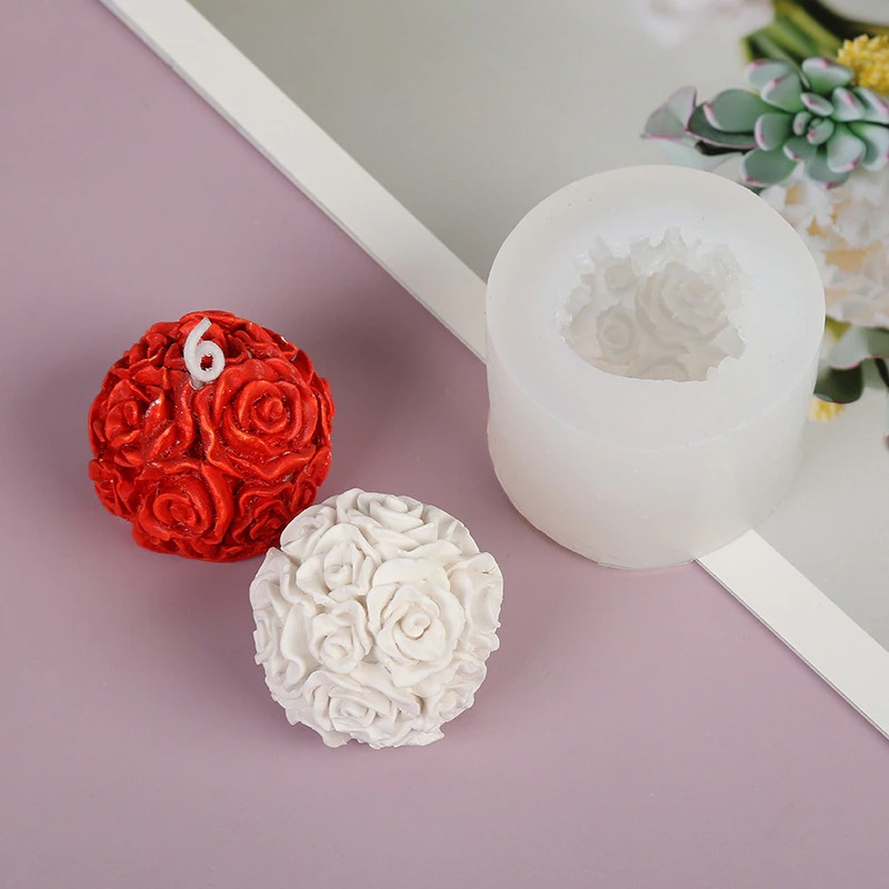 J118 DIY Decoration Handmade Crafts Making Tools Creative Gift Rose Ball Shape Silicone Candle Mold