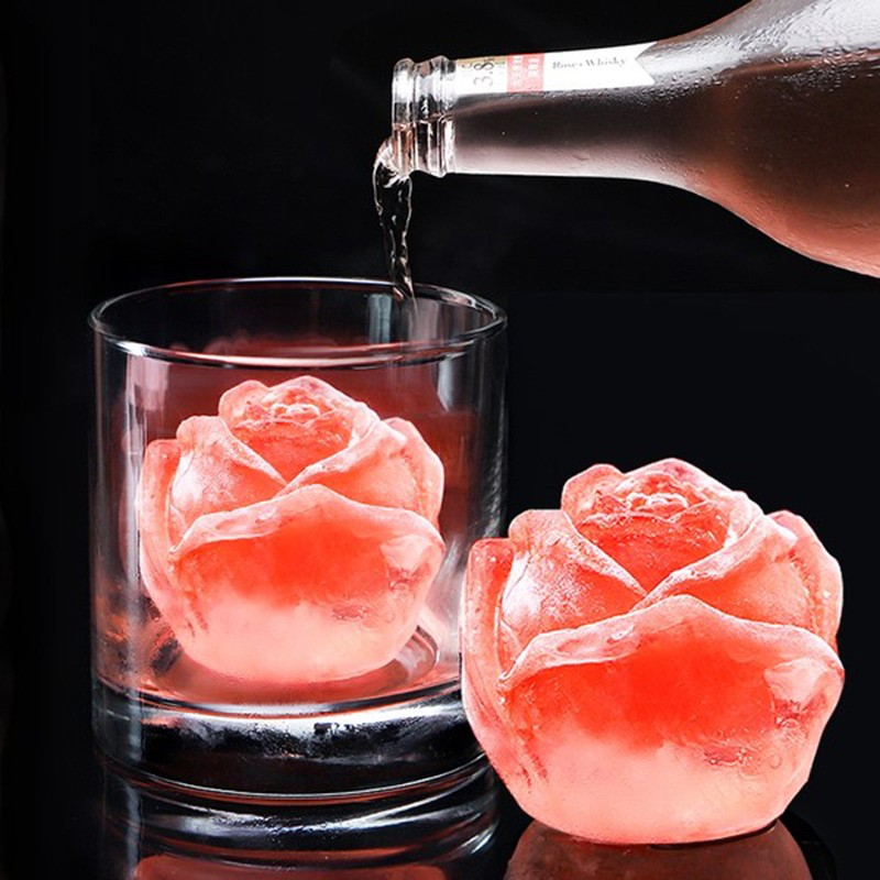 3D Big Ice Cream Reusable Whiskey Cocktail Mould Tools Ice Cube Mold 3D Flower Silicone Rose Shape Icecream Mold Tray