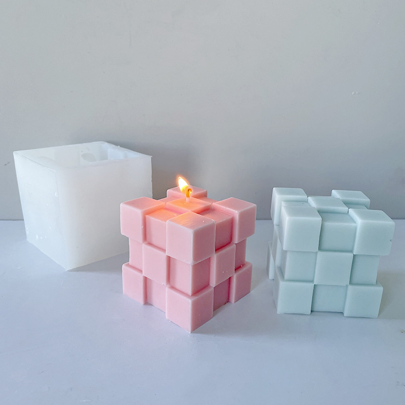 J6-62 Home Decor DIY Handicrafts Making Tool Creative  Cube Candle  Mould Protruding Block Silicone Candle Mold