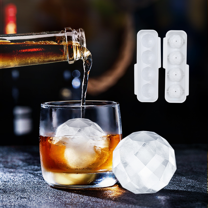 Diamond Whiskey Ice Ball Rhombus Ice Cube Maker Mold Tray PP Food Grade Silicone Candy Chocolate Mould Kitchen Accessories