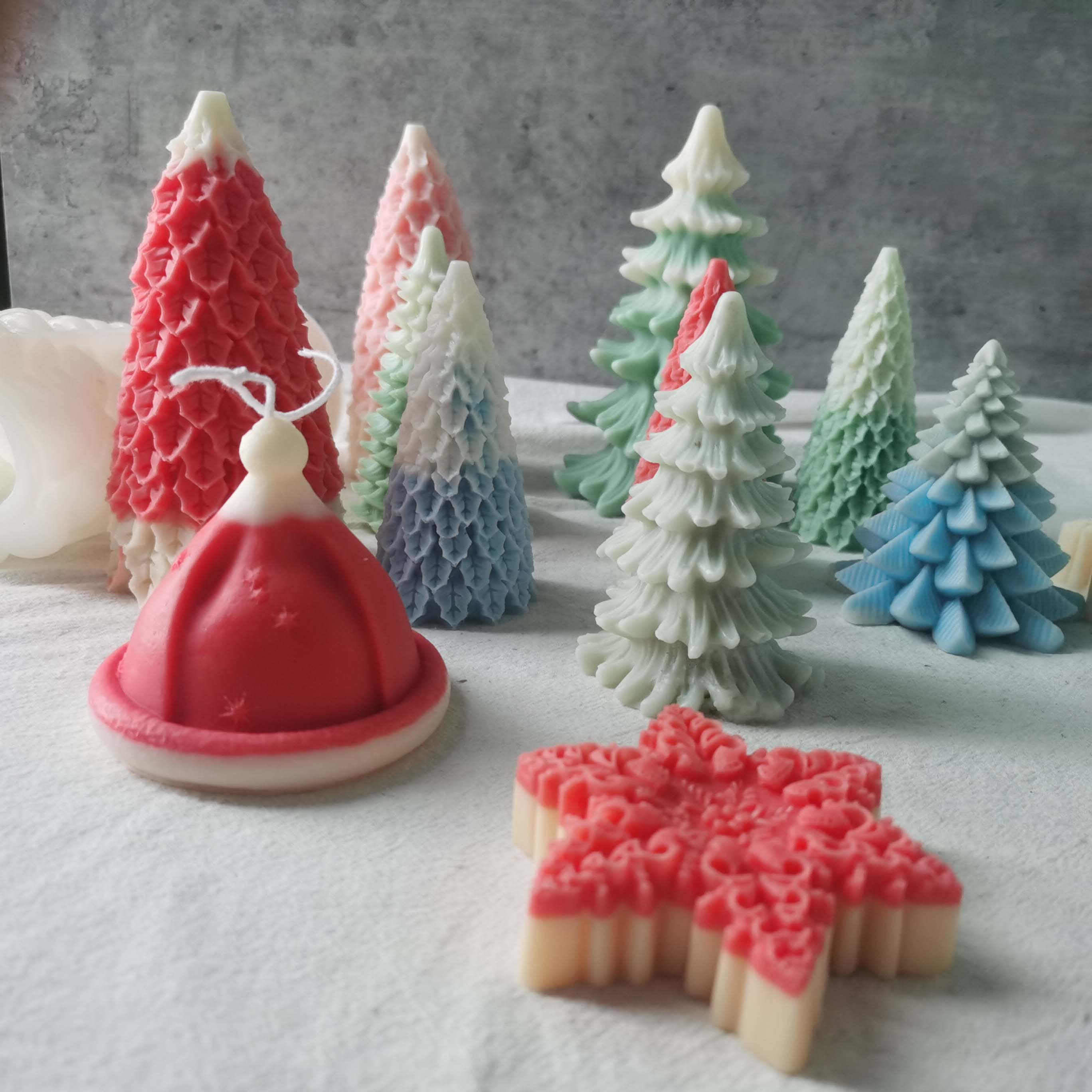 J1130 Christmas Hat Santa Scented Candle Silicone Mold Snowman Multi Kinds Christmas Tree DIY Candle Mold