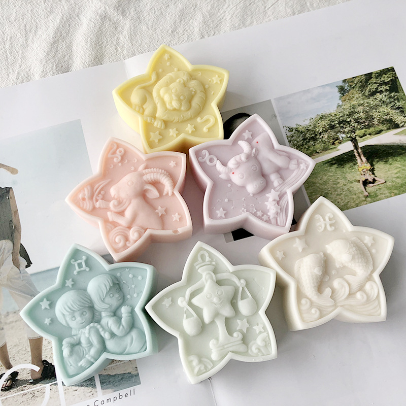 J6-104 Handmade Creative 12 Zodiac Series Silicone Candle Mold Funny Leo Aries Pisces Capricorn Star Shape DIY Soap Candle Mold