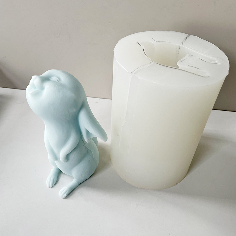 J6-17 Home Decor Gift Standing Rabbit Silicone Mold  Cute Rabbit Animal Soy Wax Candle Silicone Mould