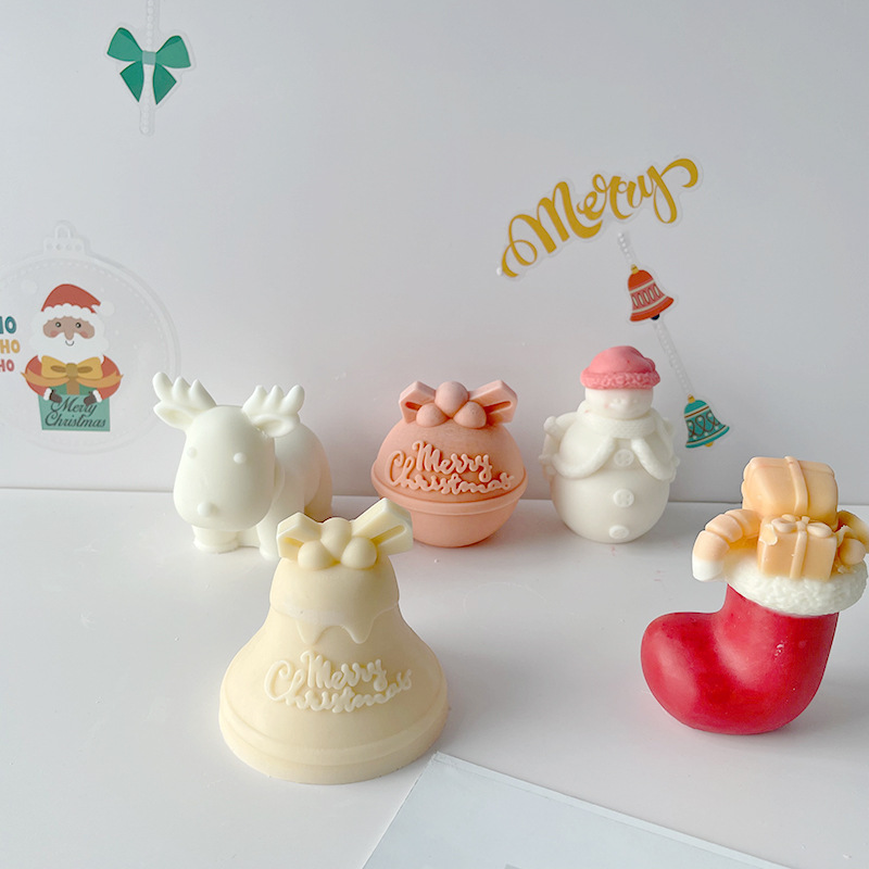 J1206  Christmas Bell Sled Silicone Candle Mold DIY Christmas Gift Craft Candle Making Soap Resin Mold