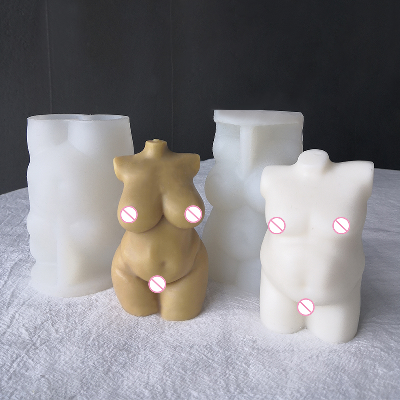 J13 NEW 3D Naked Fat Man Torso Silicone Mold Pink Ribbon Nude Curvy Female Figure Body Candle Mould