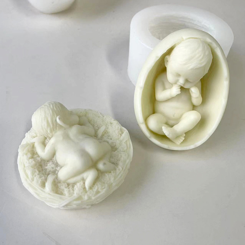 J6-87 Home Decorating New Design Eggshell Baby Silicone Mold 3D Nest Baby Shape Silicone Soap Candle Mould