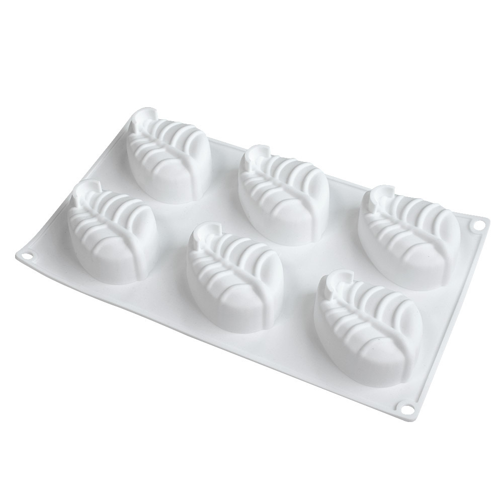 New Style 6 Cavity Leaf Sandwich Mousse Cake Mold DIY Baking Chocolate Soap Incense Candle Silicone Mold B7-93